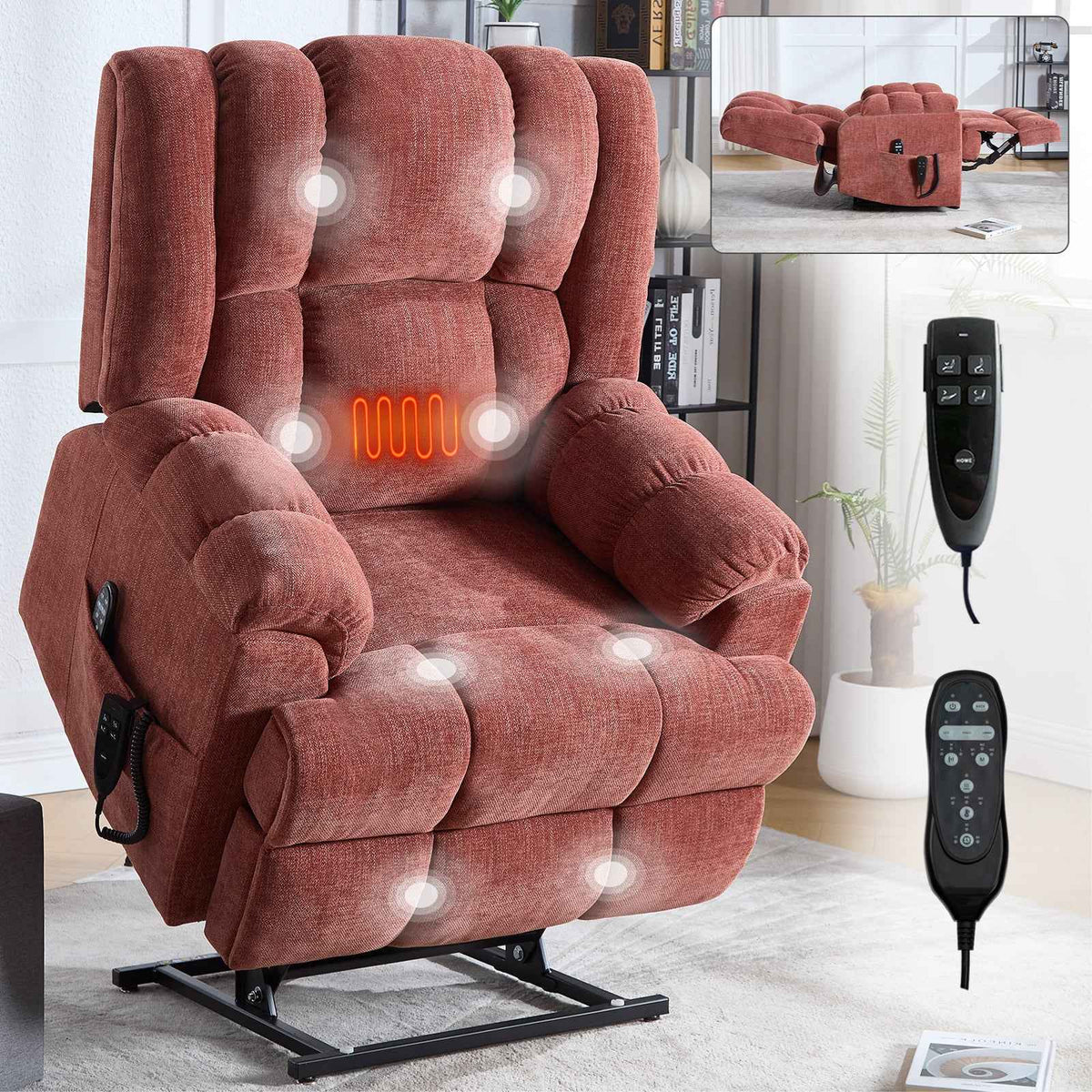 Dual-Motor Heat & Massage Power Lift Recliner, 350 lb Capacity detail image 80