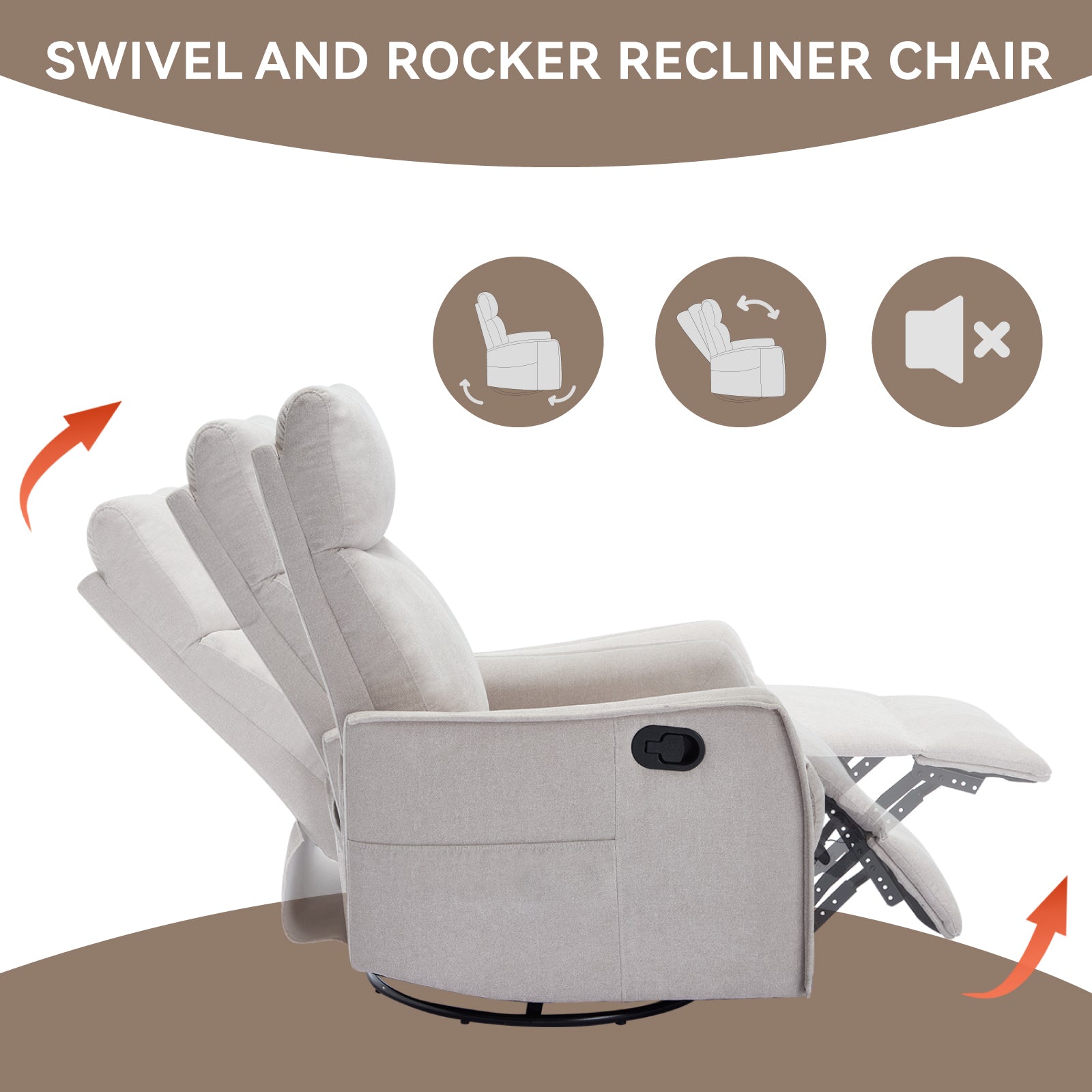 Heat Massage Manual Recliner Chair with Rocker and Swivel in Fabric for Living Room detail image 45