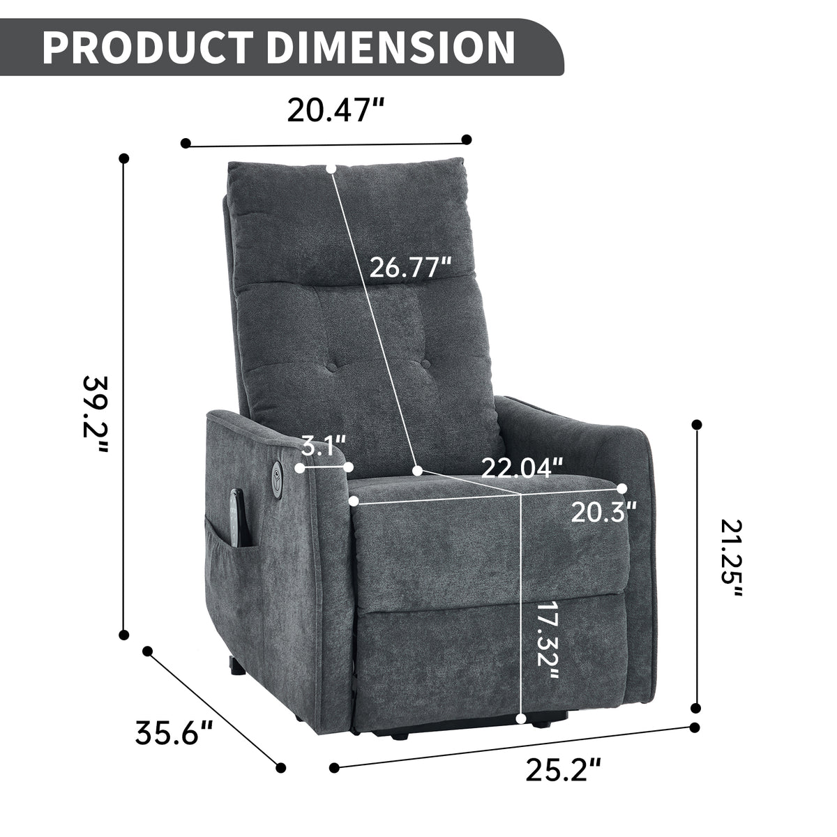 Chenille Single-Motor Power Lift Recliner with Massage & Heat detail image 49