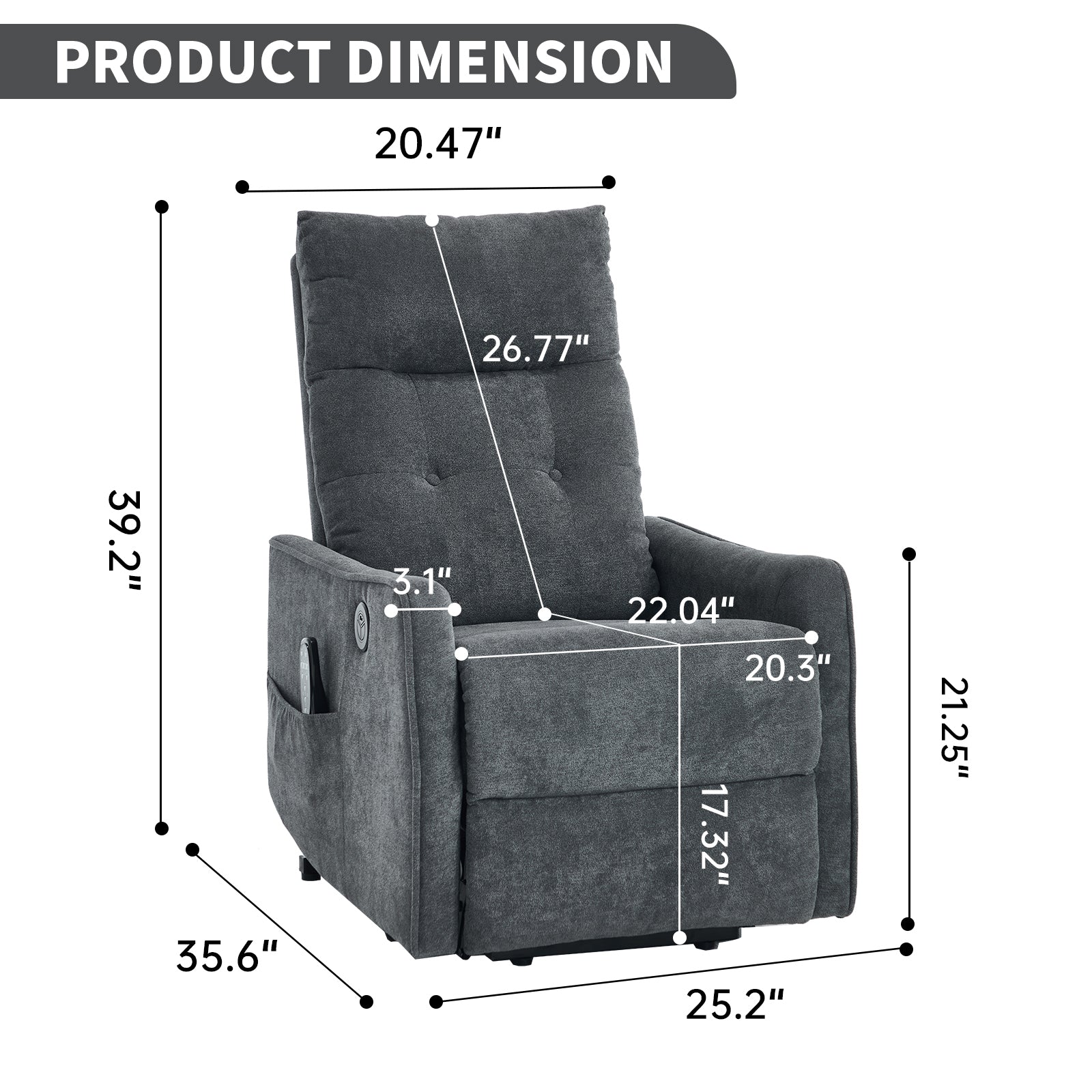 Chenille Single-Motor Power Lift Recliner with Massage & Heat detail image 49
