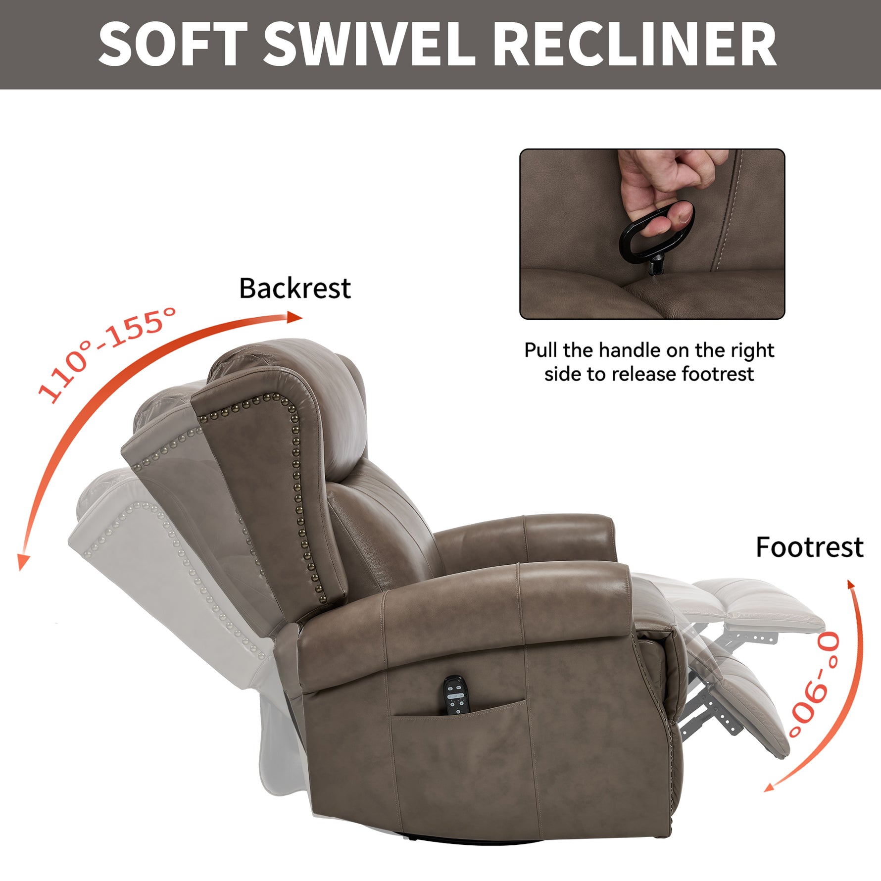 Heat Massage Manual Recliner Chair with Rocker and Swivel for Living Room detail image 118