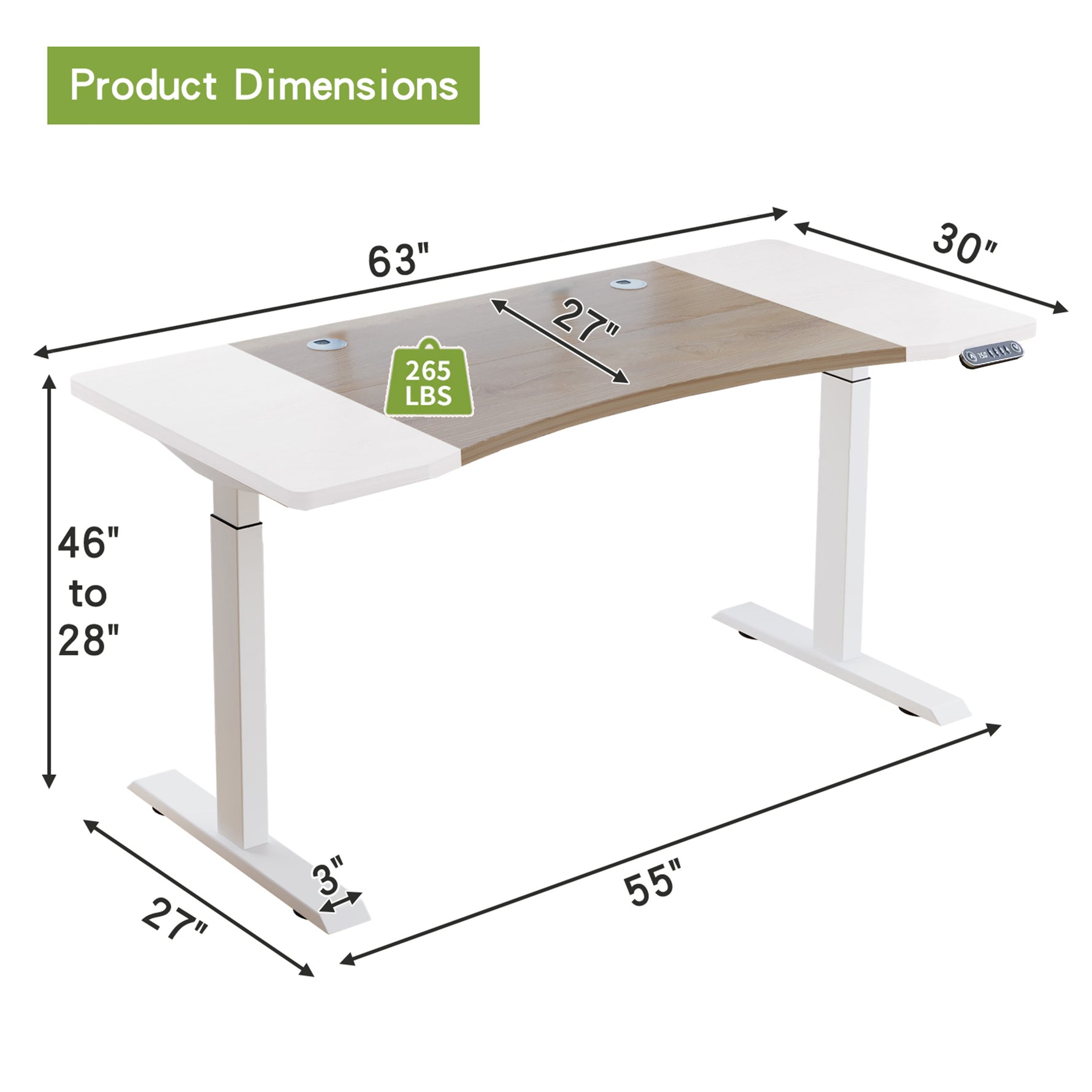 63" x 30" Electric Standing Desk with Splice Board workspace desk setup