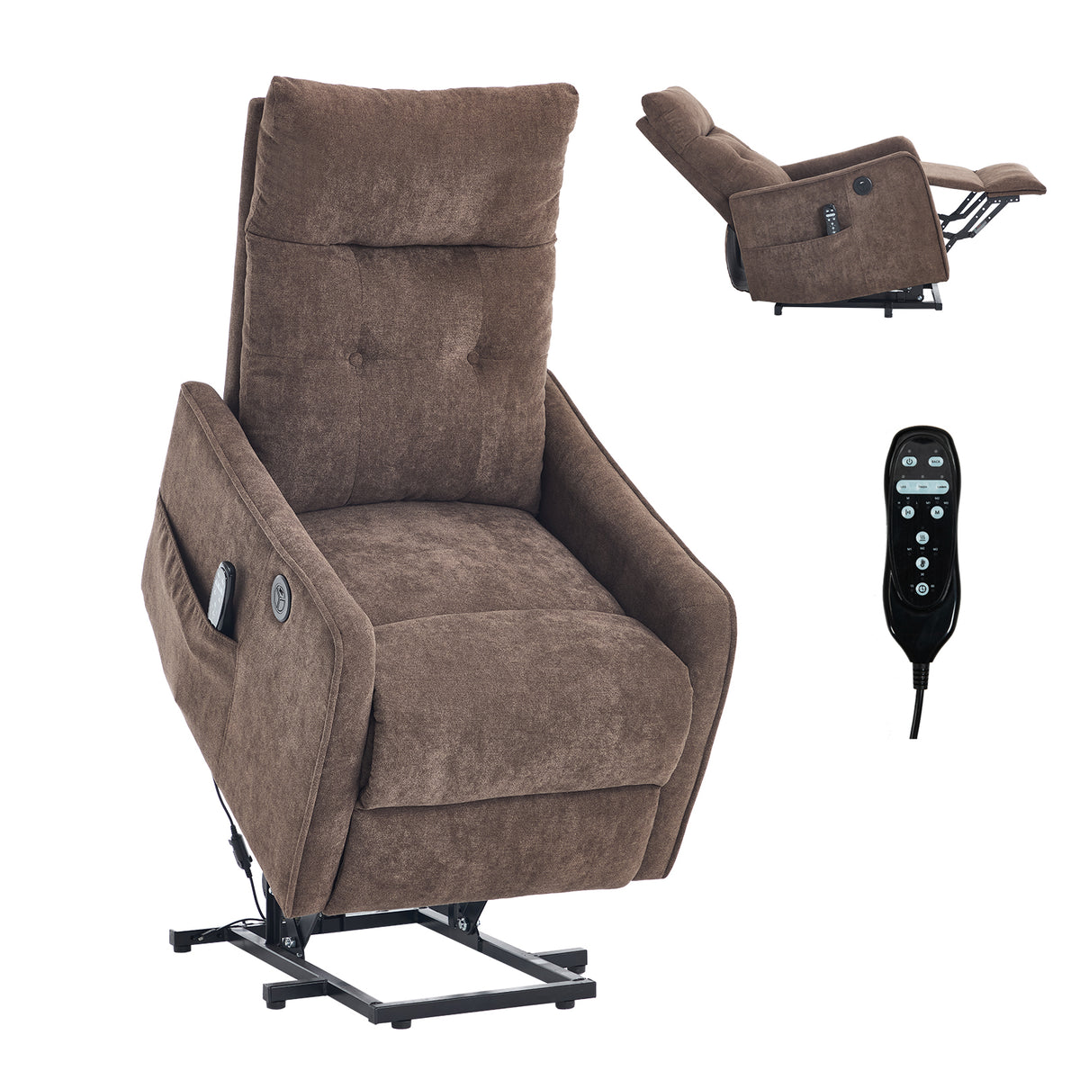 Chenille Single-Motor Power Lift Recliner with Massage & Heat detail image 30
