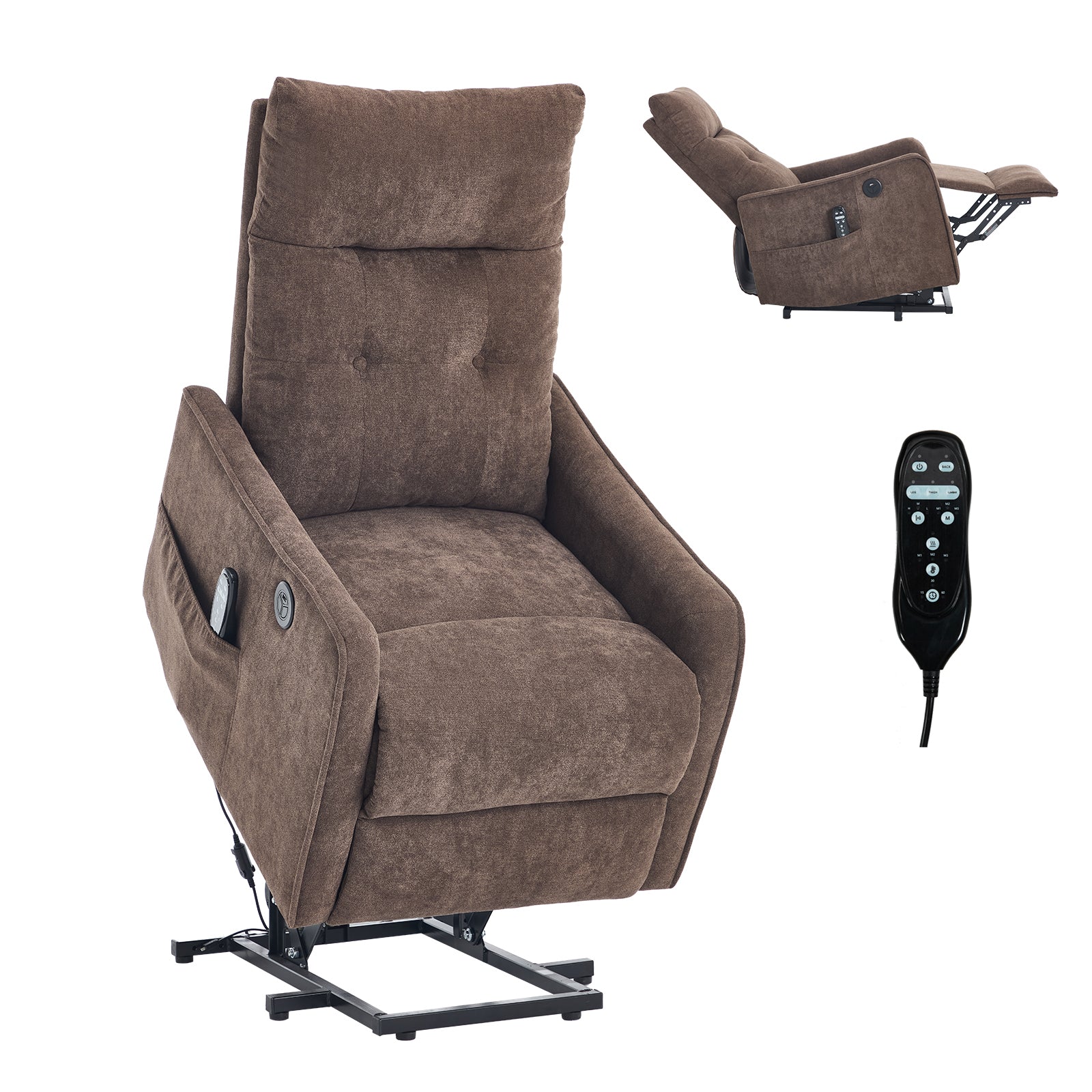 Chenille Single-Motor Power Lift Recliner with Massage & Heat detail image 30