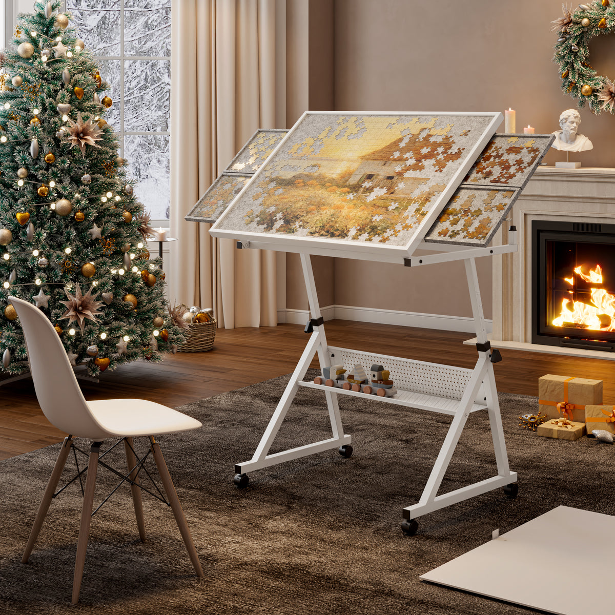 1500-Piece Rolling Jigsaw Puzzle Table with 4 Trays hobby and puzzle table