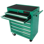 7-Drawer Multifunctional Tool Cart with Wheels - Green for workshop, garage, storage, or utility use