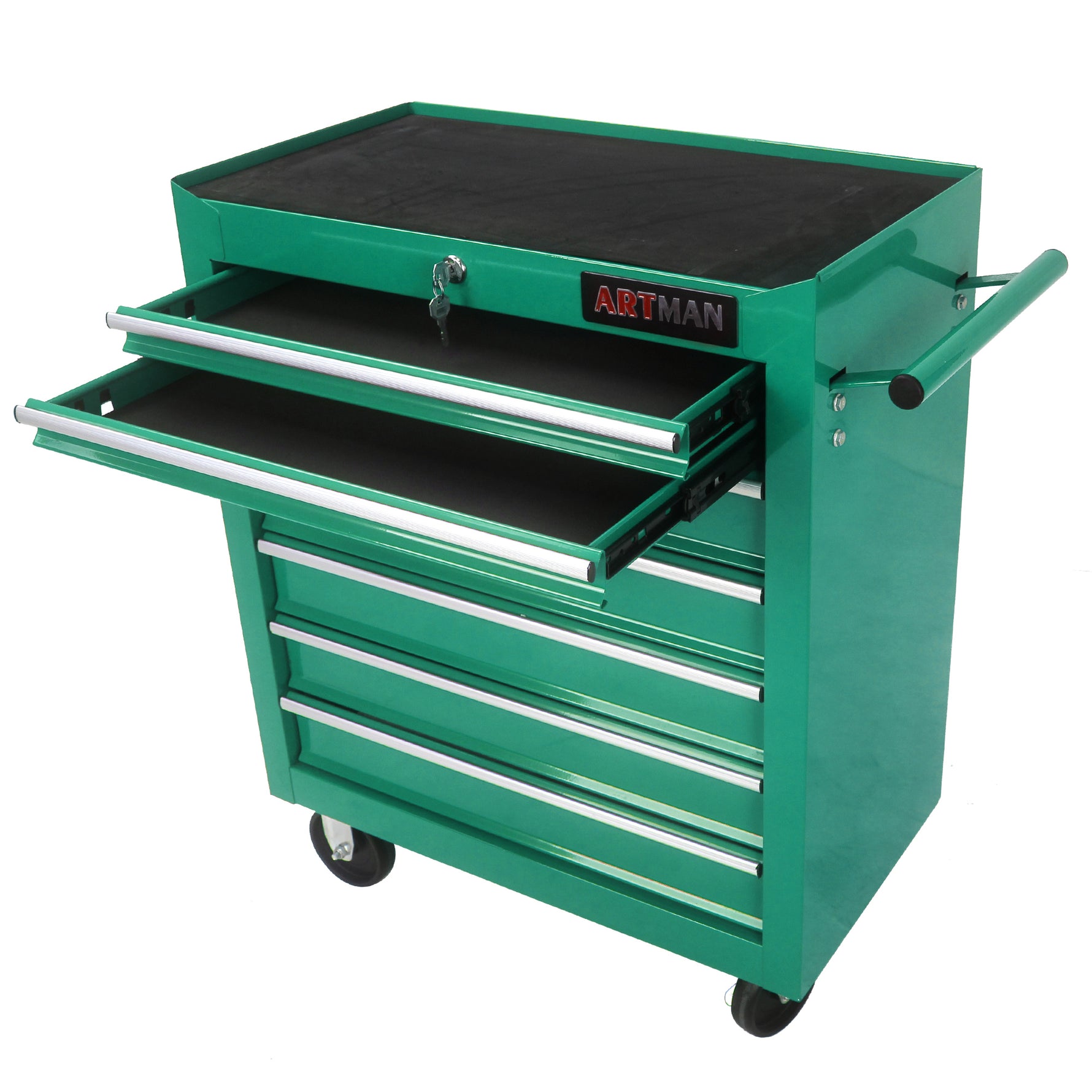 7-Drawer Multifunctional Tool Cart with Wheels - Green for workshop, garage, storage, or utility use
