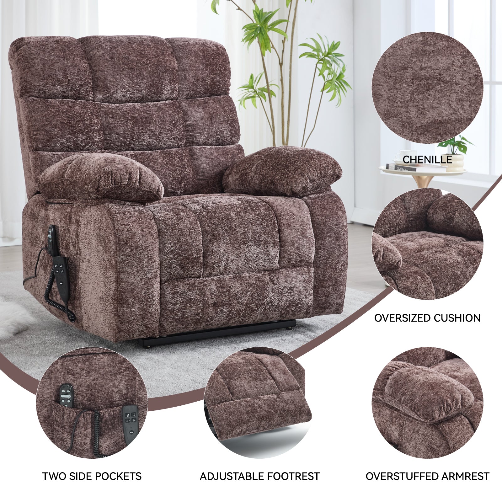 Dual-Motor Lift Recliner with Heat & Massage, 350 lb Capacity detail image 62