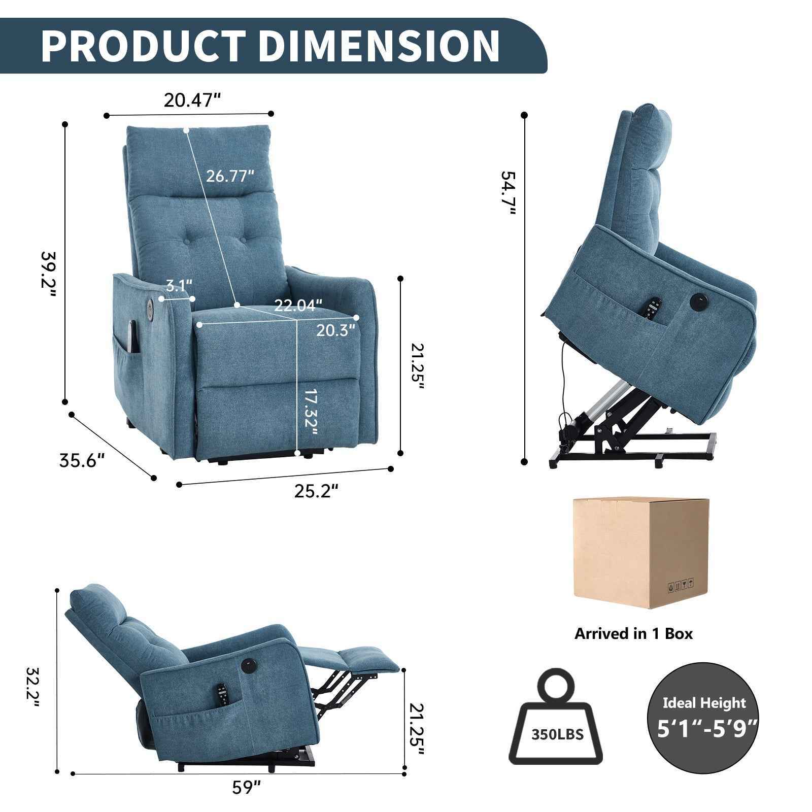 Single Motor Power Lift Recliner Chair with Massage & Heat detail image 2