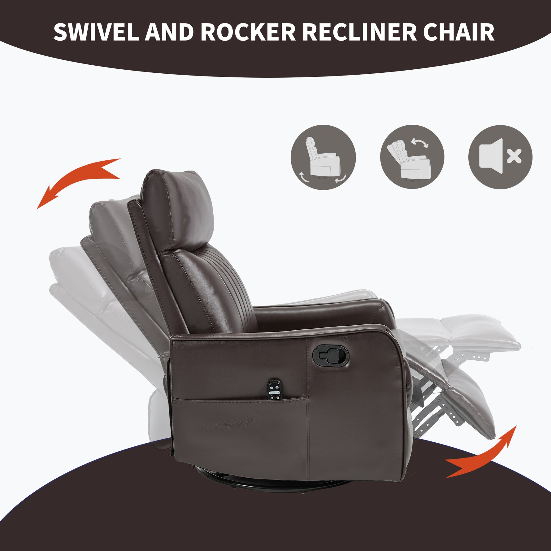 Faux Leather Heat Massage Manual Recliner Chair with Rocker and Swivel for Living Room detail image 24