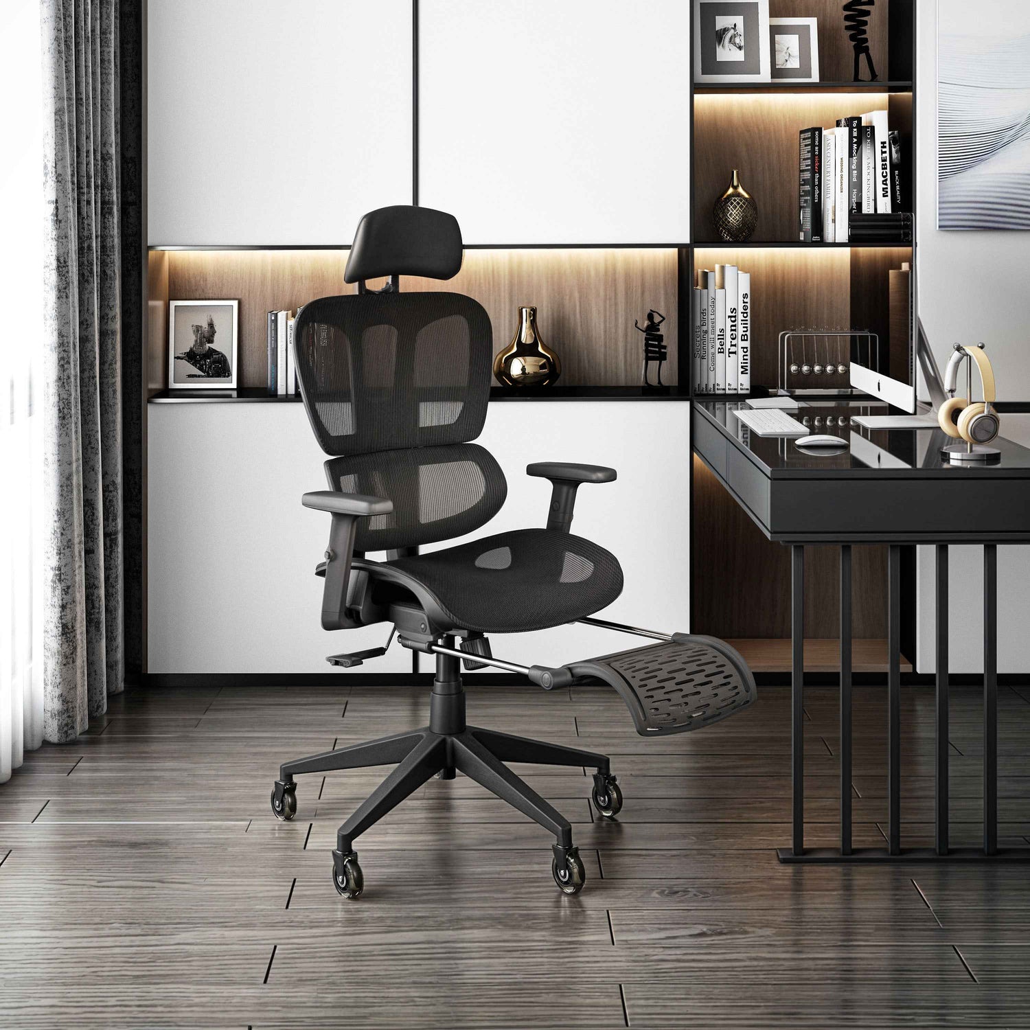 Techni Mobili Reclining Mesh Office Chair with Footrest for home office seating