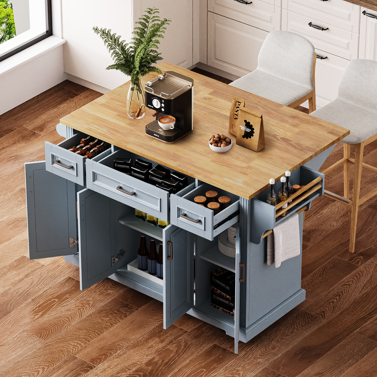 54 in. Rolling Kitchen Island with Drop Leaf & Storage product view 67