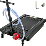 Low-Profile Rolling Oil Drain Pan with Manual Pump for workshop, garage, storage, or utility use