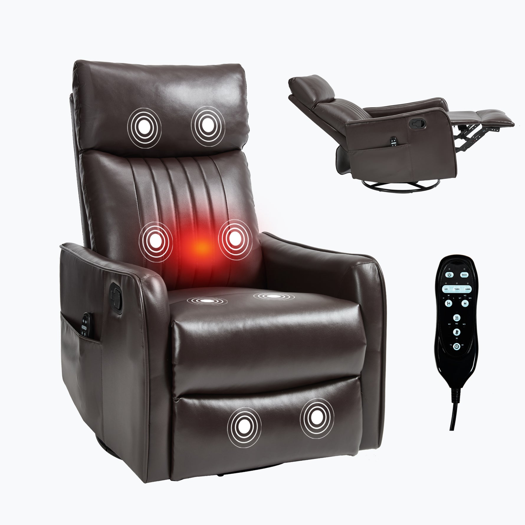 Faux Leather Heat Massage Manual Recliner Chair with Rocker and Swivel for Living Room detail image 32