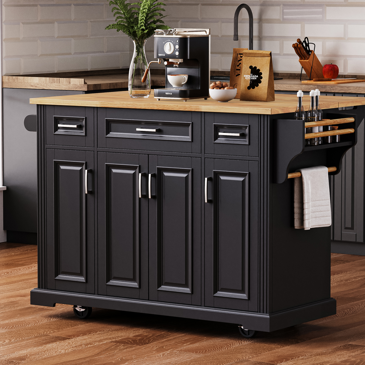 54 in. Rolling Kitchen Island with Drop Leaf & Storage product view 37