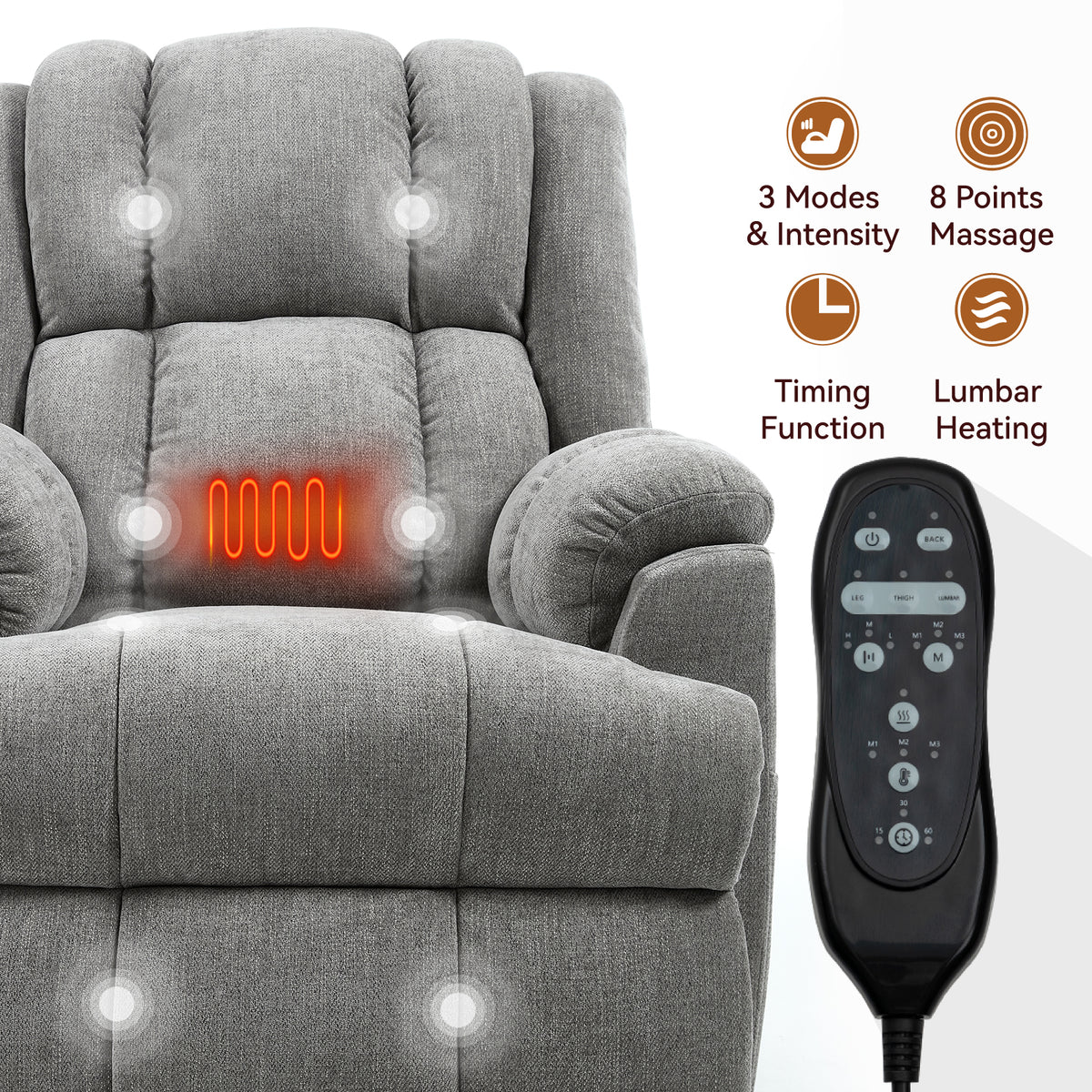 Dual-Motor Heat & Massage Power Lift Recliner, 350 lb Capacity detail image 71