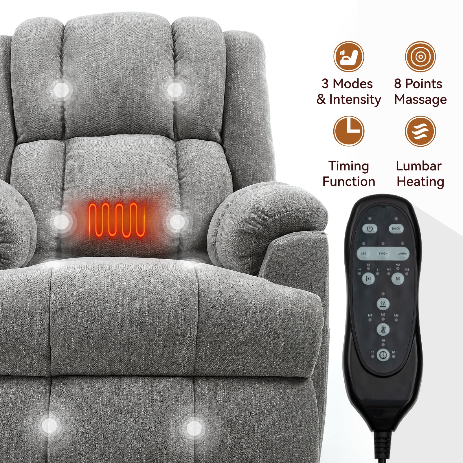 Dual-Motor Heat & Massage Power Lift Recliner, 350 lb Capacity detail image 71