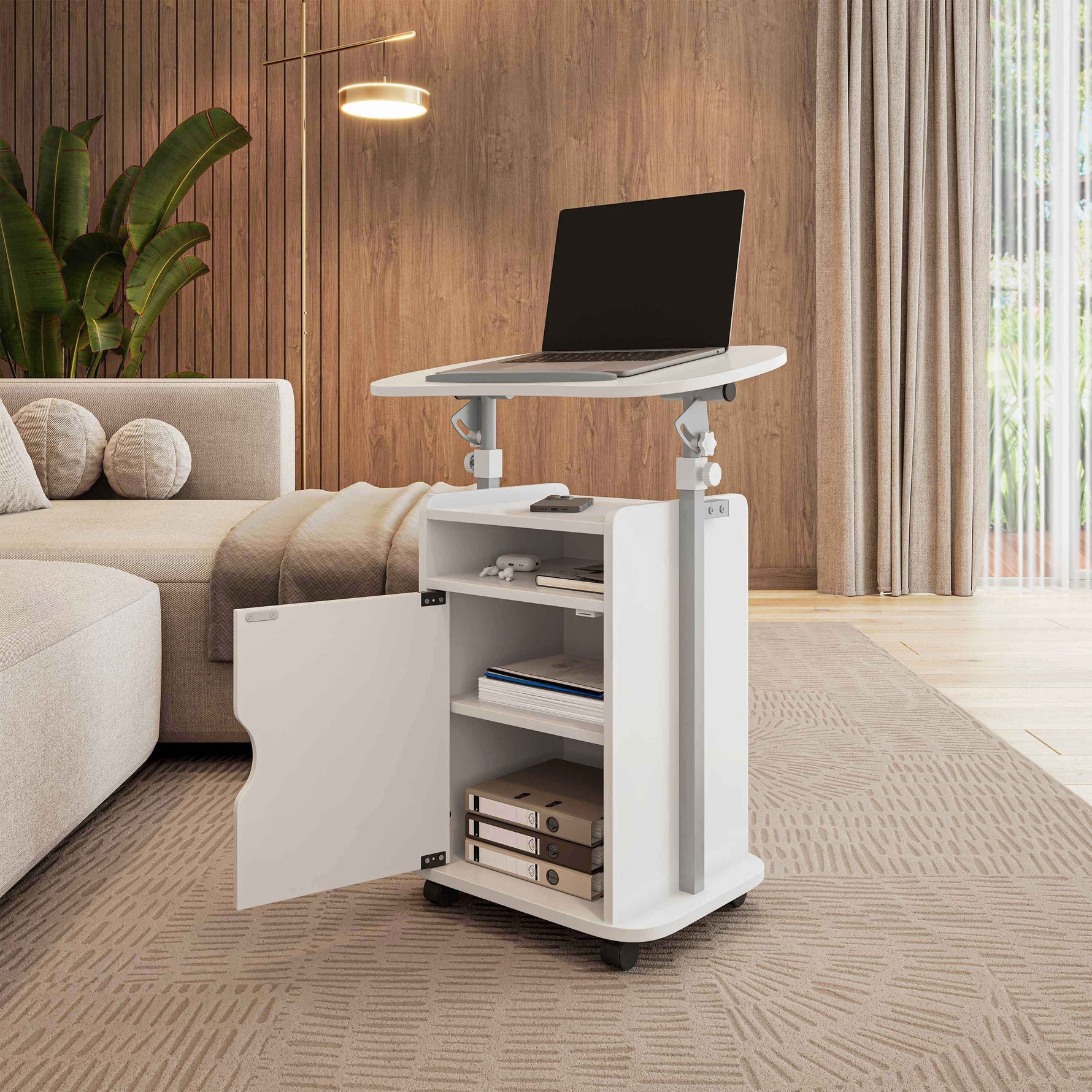 Techni Mobili Sit-to-Stand Laptop Cart with Storage mobile laptop workstation