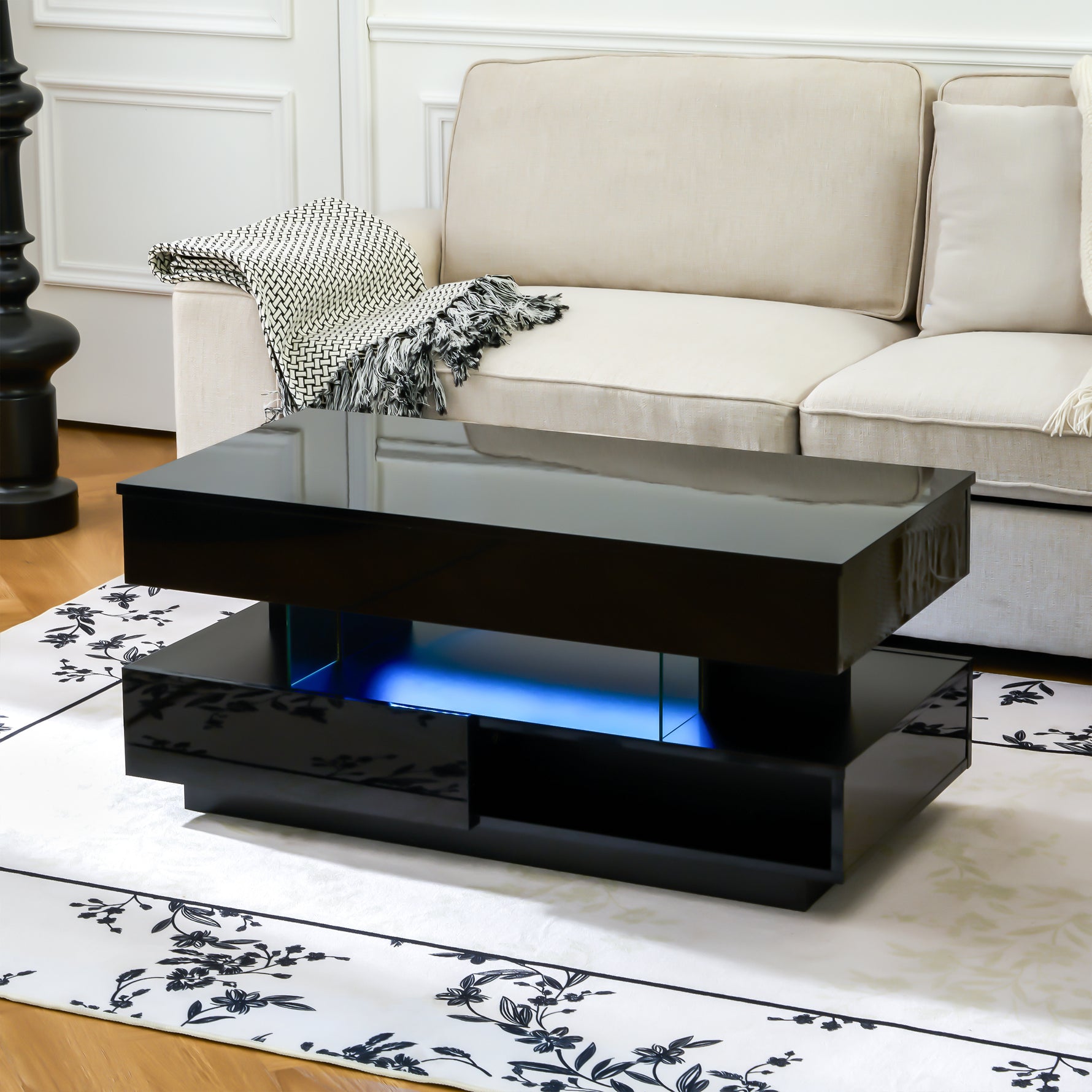 Lift-Top Coffee Table with Storage & LED Lights desktop storage organizer