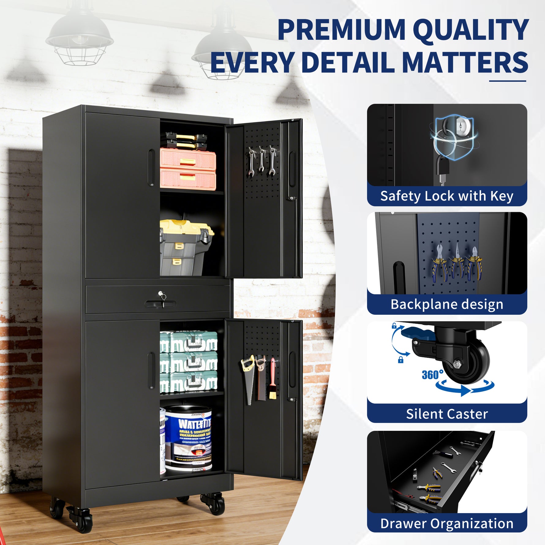 Metal Storage Cabinet with Drawer for workshop, garage, storage, or utility use