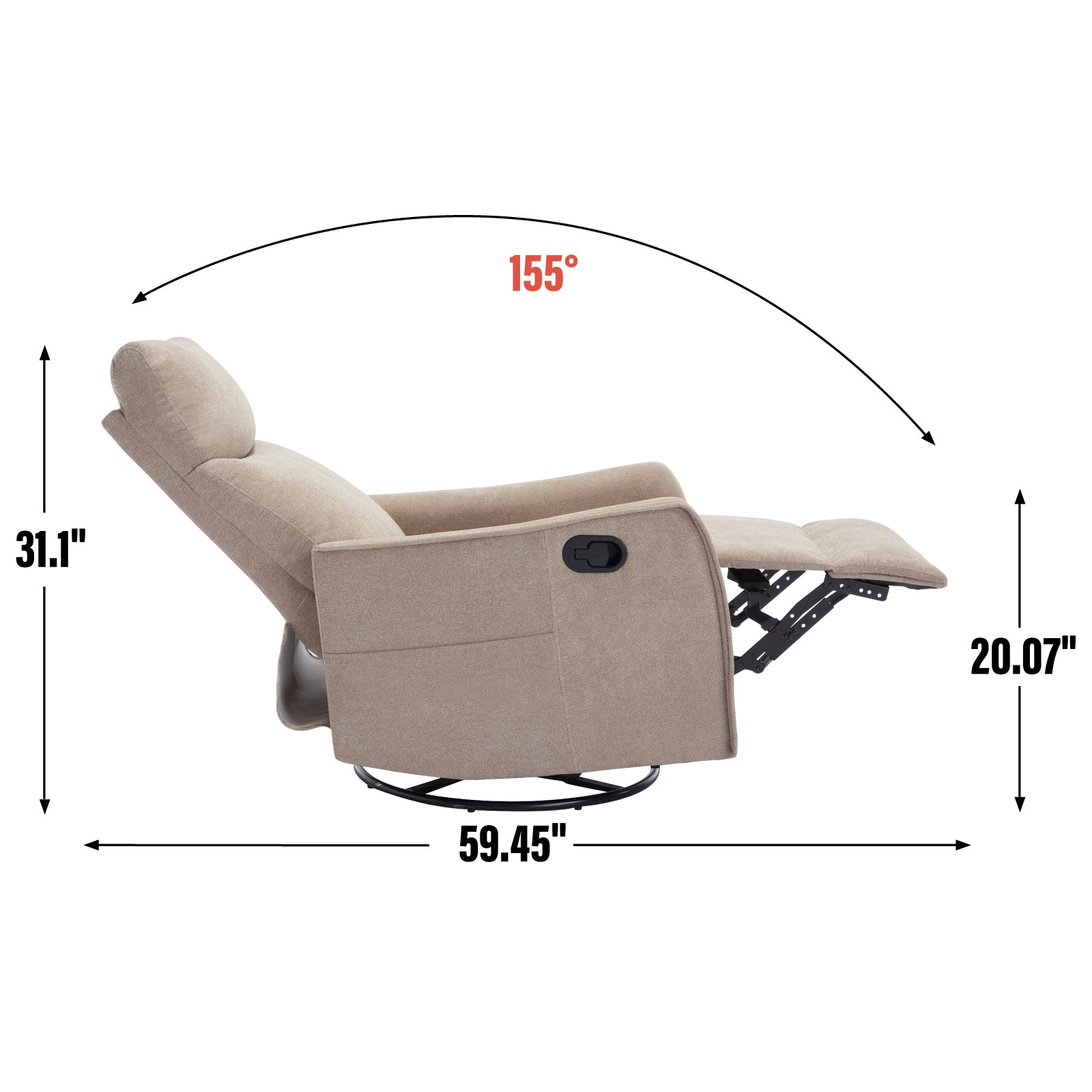 Heat Massage Manual Recliner Chair with Rocker and Swivel in Fabric for Living Room detail image 73