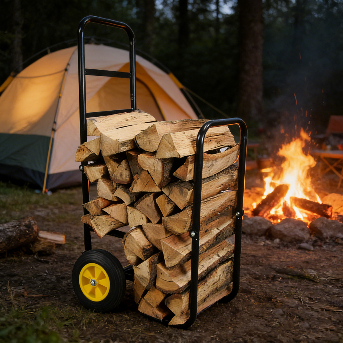 Rolling Steel Firewood Log Cart & Storage Rack for workshop, garage, storage, or utility use