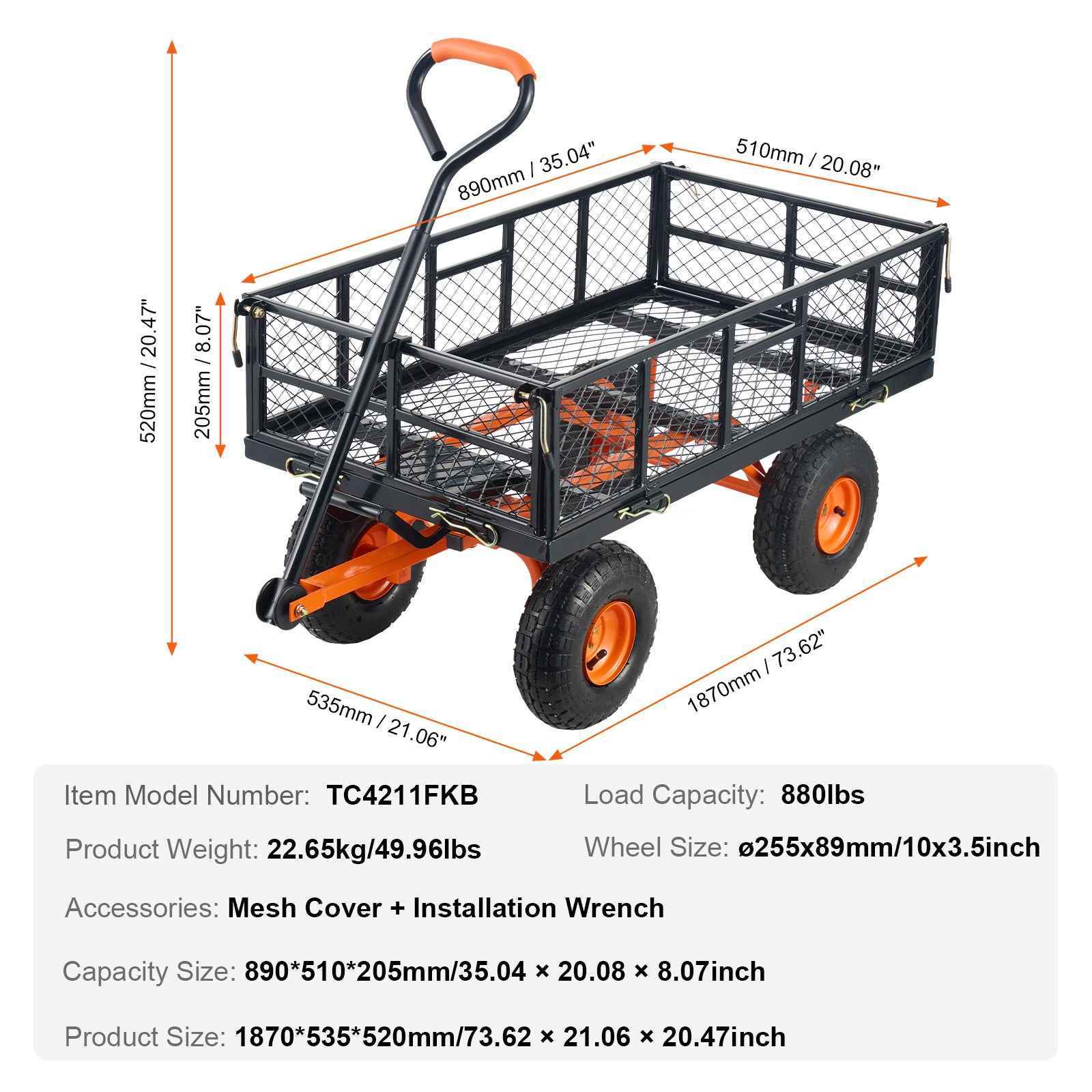 Metal Garden Dump Cart with 2-in-1 Handle for workshop, garage, storage, or utility use