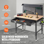 VEVOR Adjustable Height Hardwood Workbench with Power Outlets for workshop, garage, storage, or utility use