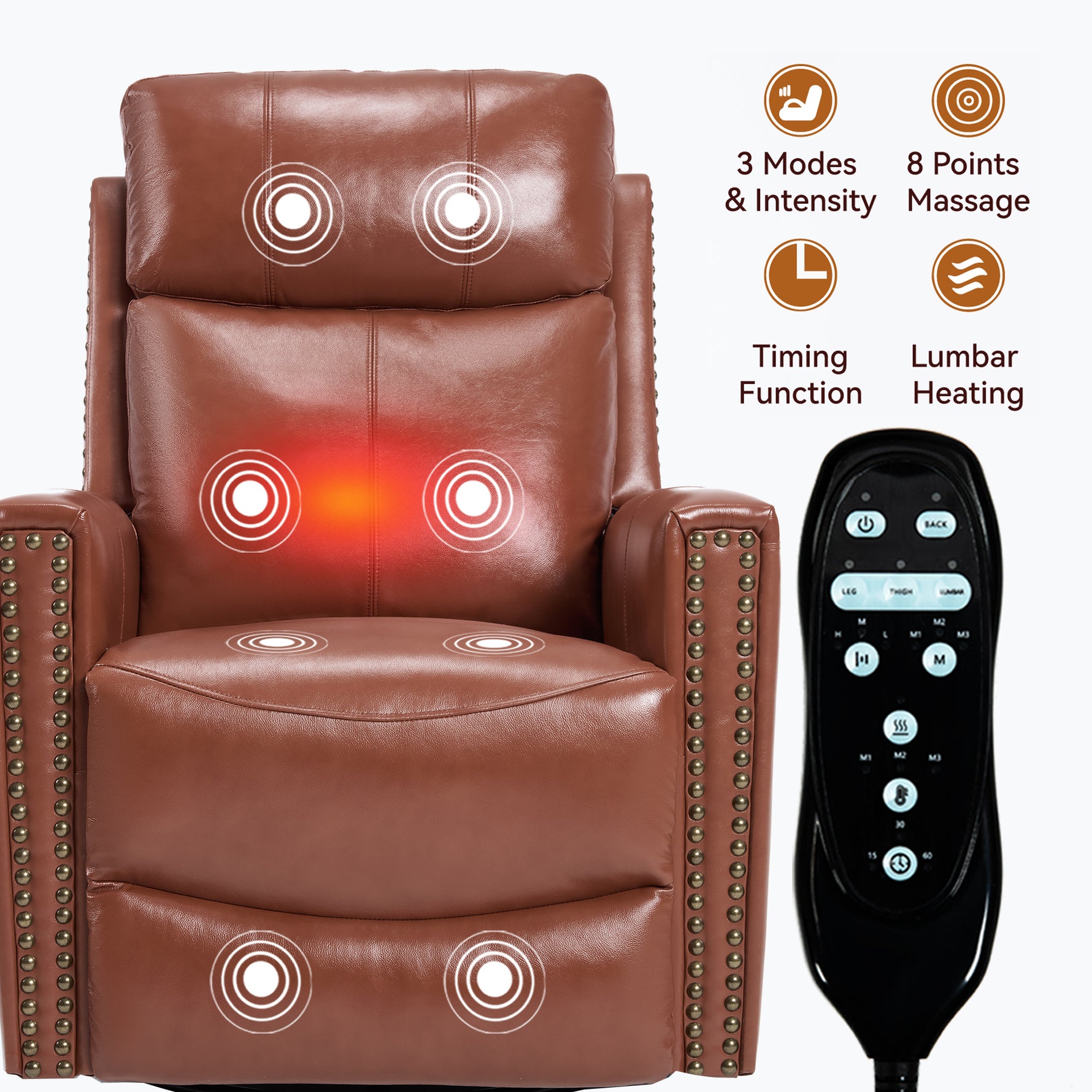 Genuine Leather Heat Massage Manual Recliner Chair with Rocker and Swivel for Living Room detail image 9