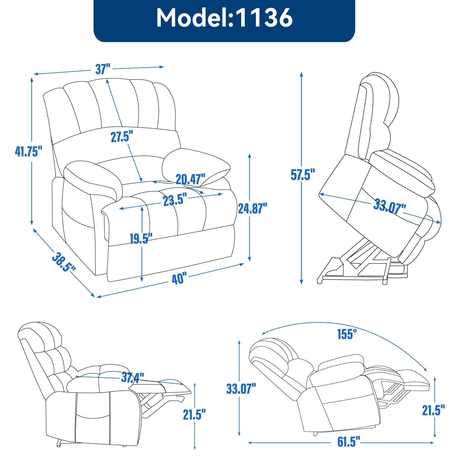 Chenille Power Lift Recliner detail image 23