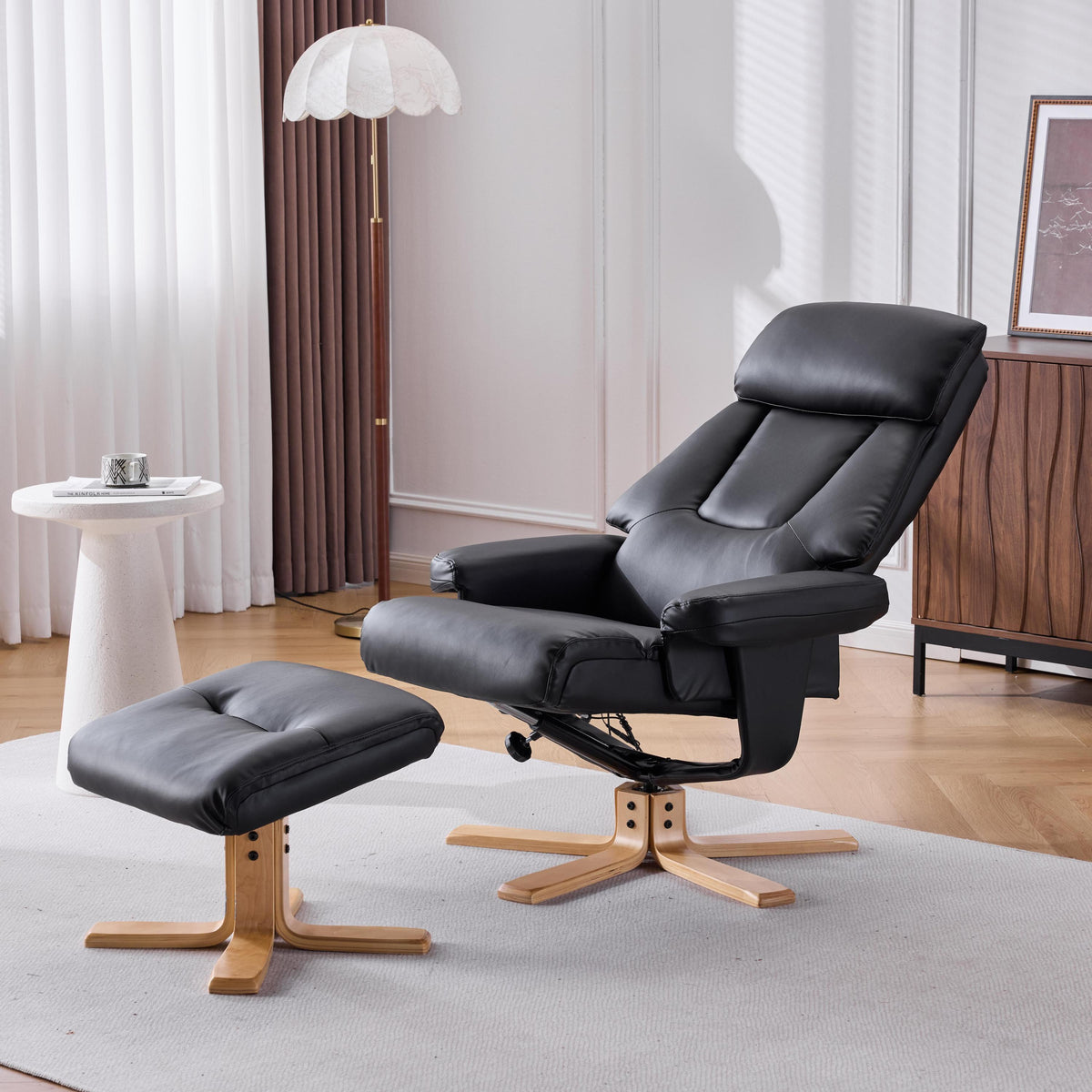 Modern Heated Massage 360° Swivel Recliner Accent Chair with Ottoman, Ergonomic detail image 27
