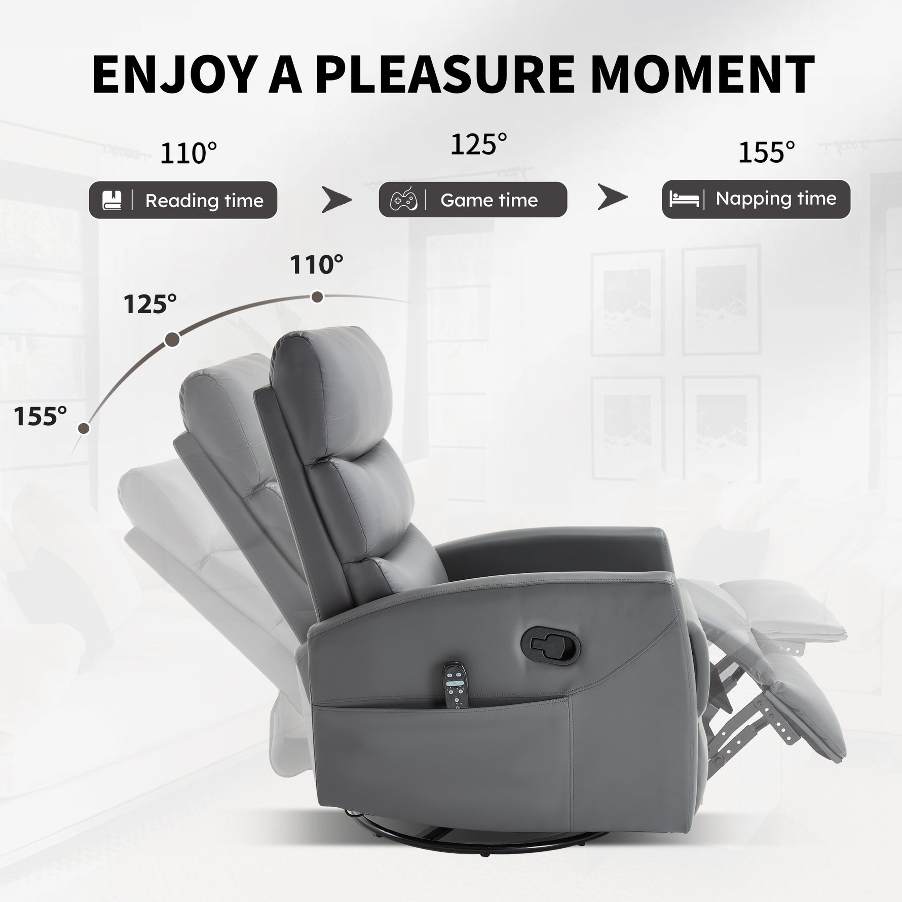 Heat Massage Manual Recliner Chair with Rocker and Swivel in Faux Leather for Living Room detail image 7