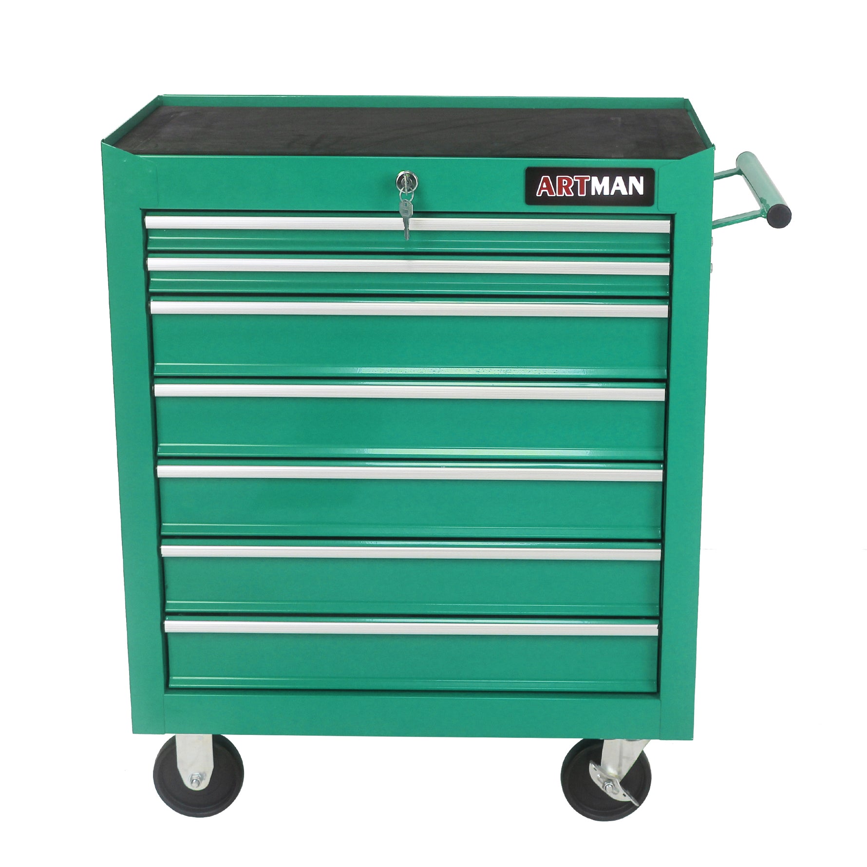 7-Drawer Multifunctional Tool Cart with Wheels - Green for workshop, garage, storage, or utility use
