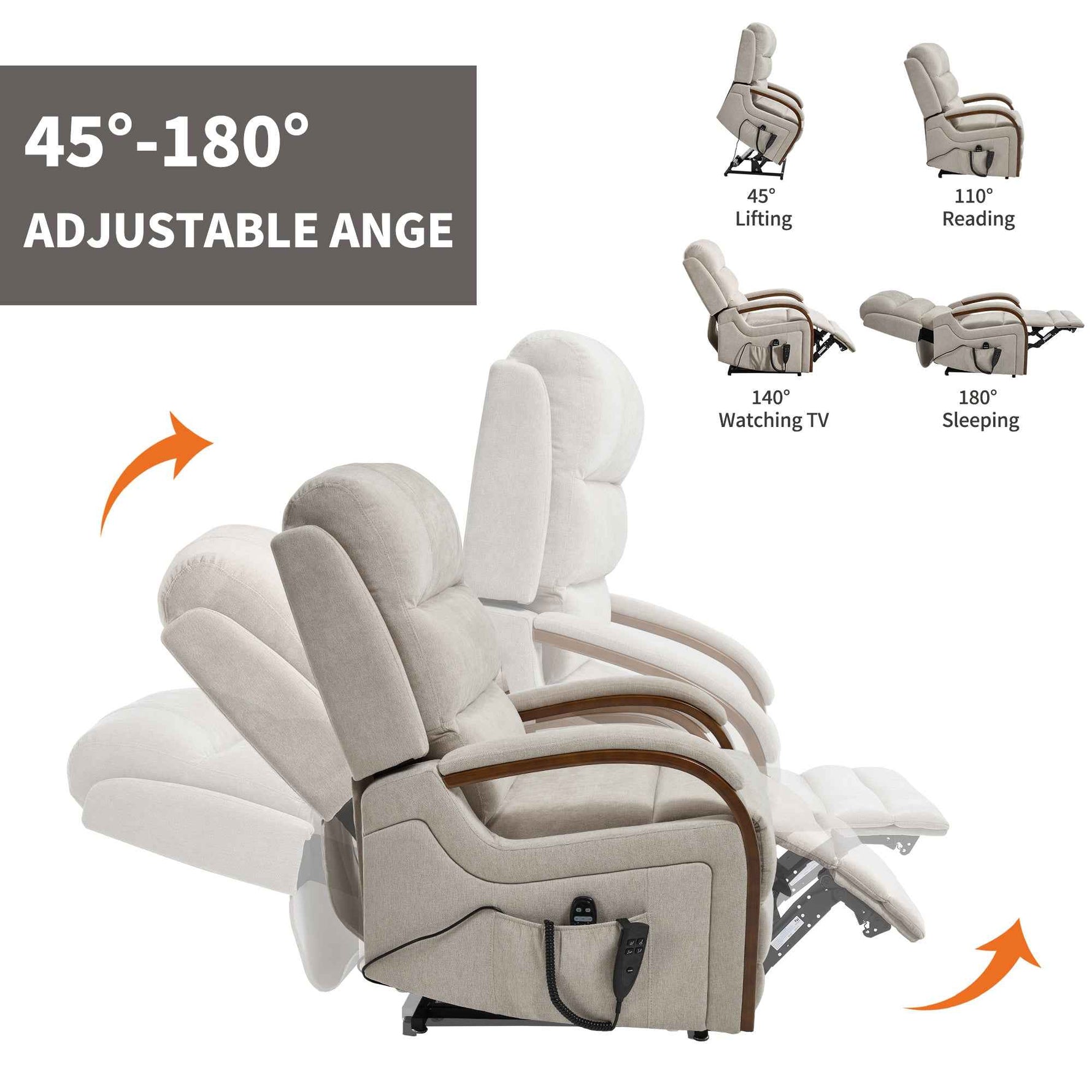 Power Chenille Lift Recliner Chair Dual Motor Infinite Position Up to 350 Pounds detail image 80