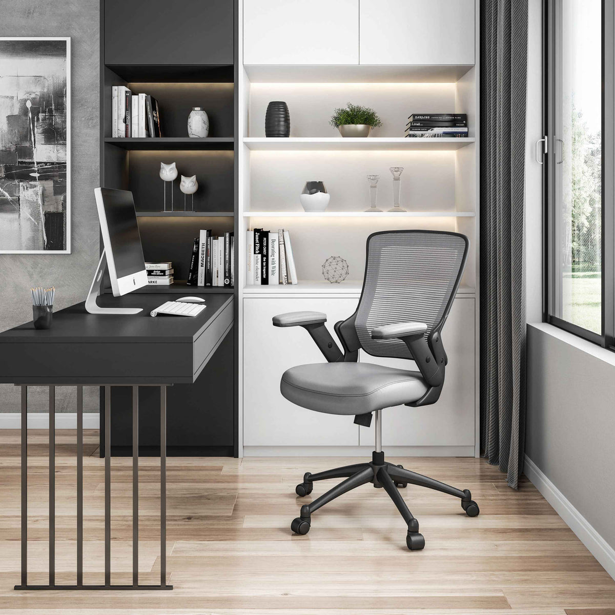 Techni Mobili Mid-Back Mesh Task Office Chair with Height Adjustable Arms for home office seating