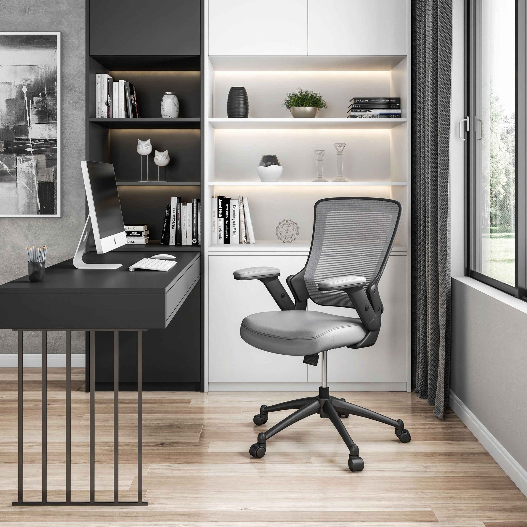 Techni Mobili Mid-Back Mesh Task Office Chair with Height Adjustable Arms for home office seating