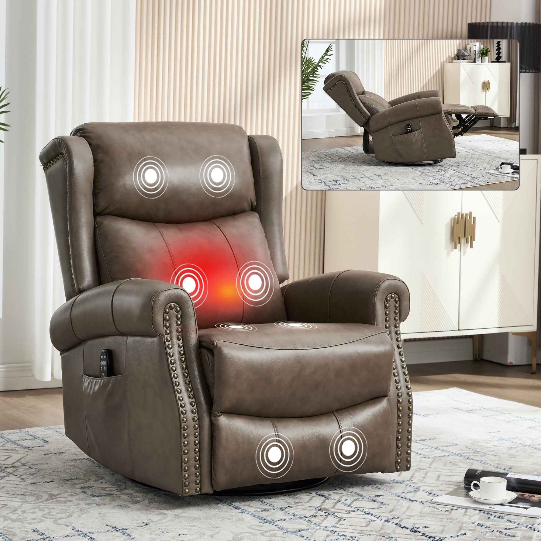 Heat Massage Manual Recliner Chair with Rocker and Swivel for Living Room detail image 108