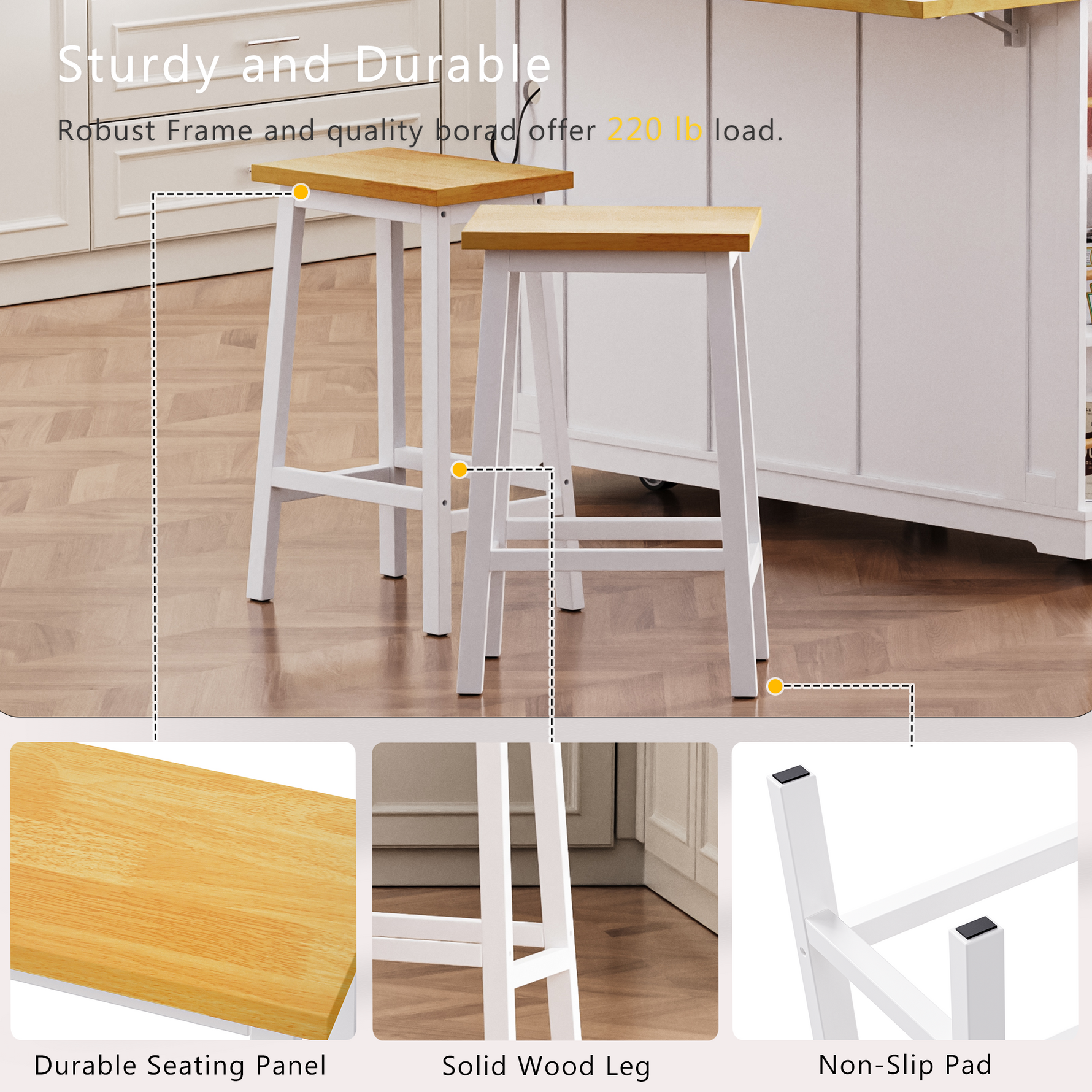53 in. Farmhouse Kitchen Island with Power Outlet & Stools product view 31
