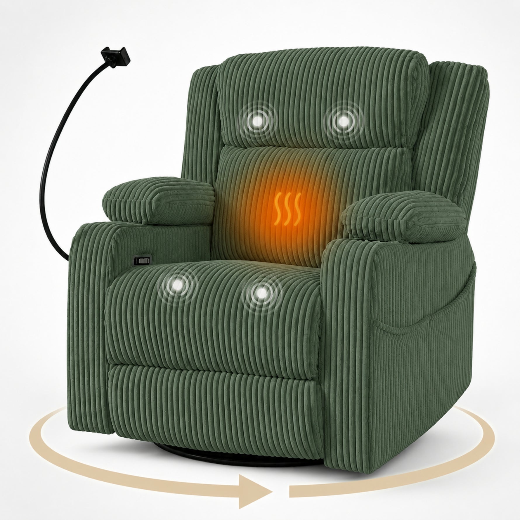Electric Power Recliner Chair with Heat and Massage, 270° Swivel detail image 36