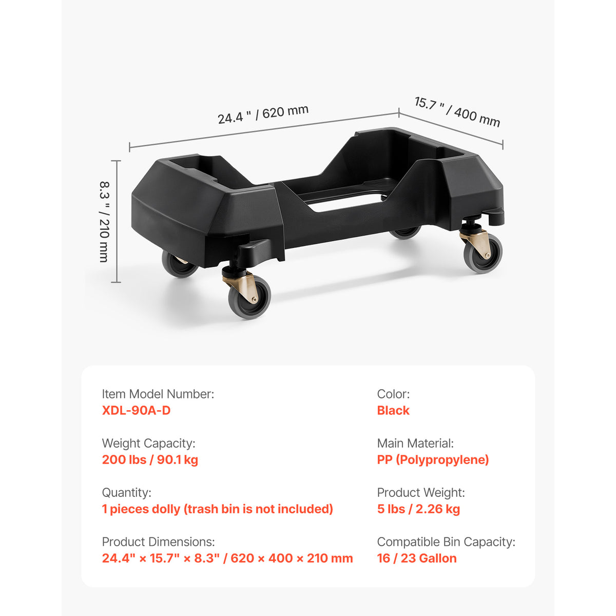 Slim Trash Can Dolly for 16/23 Gal Bins product view 8