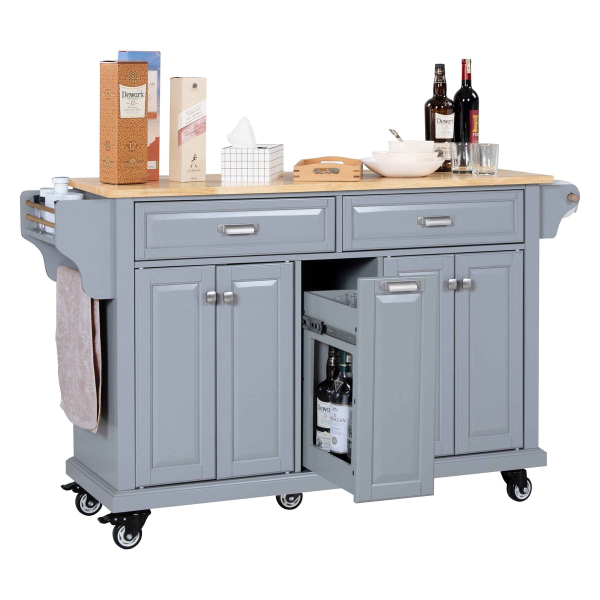 Rubberwood Drop-Leaf Kitchen Cart with 3 Drawers product view 37