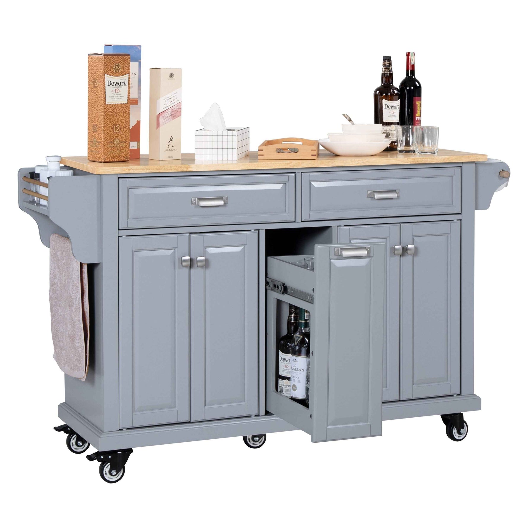 Rubberwood Drop-Leaf Kitchen Cart with 3 Drawers product view 37
