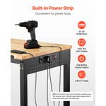 VEVOR Adjustable Height Hardwood Workbench with Power Outlets for workshop, garage, storage, or utility use