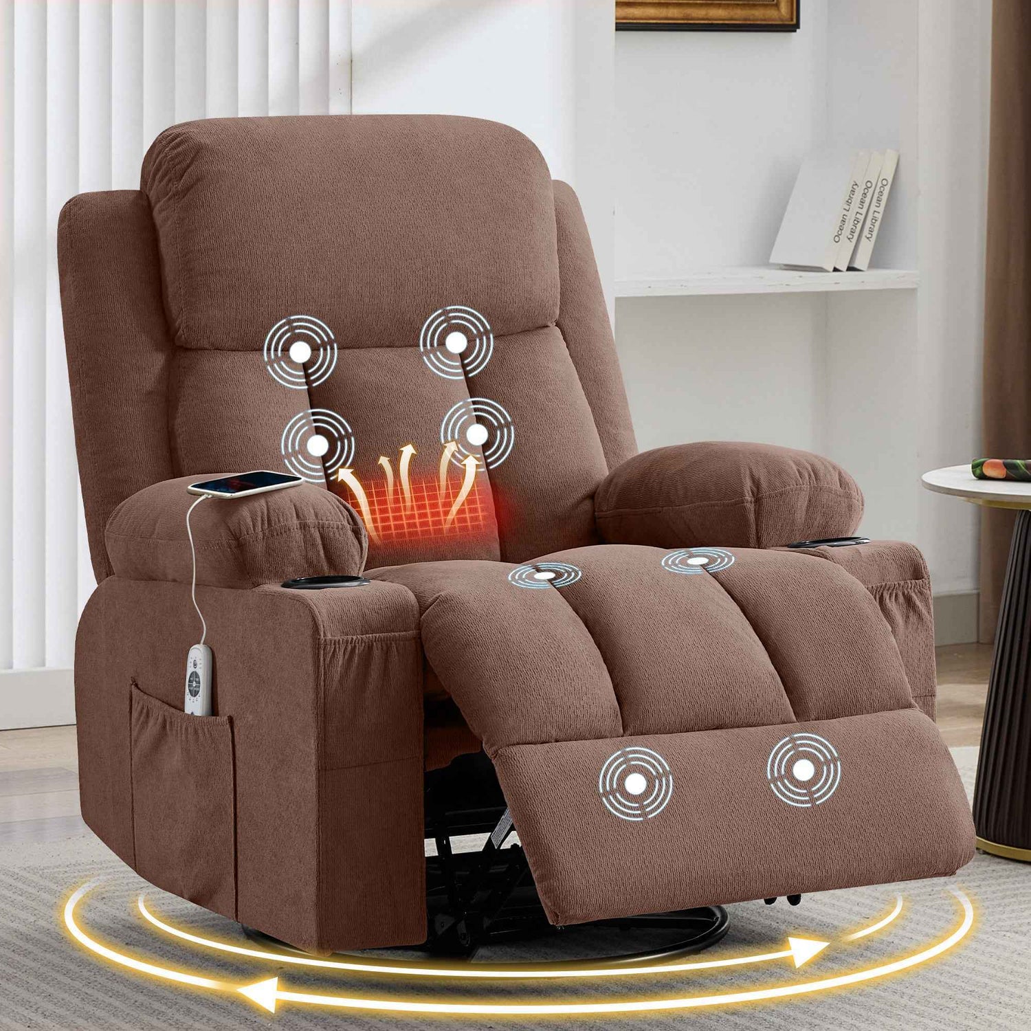 Swivel Rocker Recliner Chair with Vibration Massage, Heat, USB Port and Cup Holderrs product image