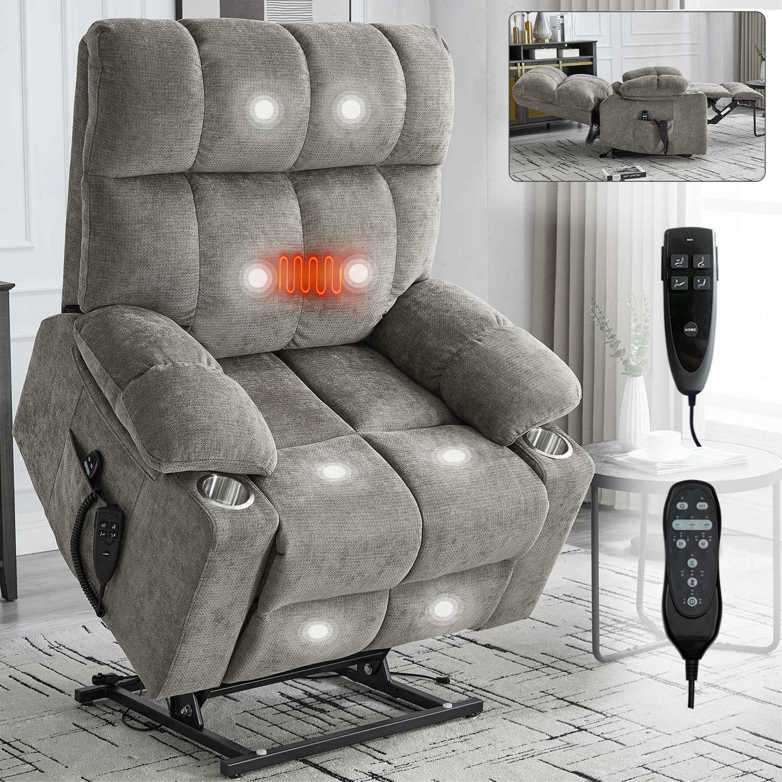 Chenille Dual-Motor Power Lift Recliner, 350 lb Capacity detail image 38