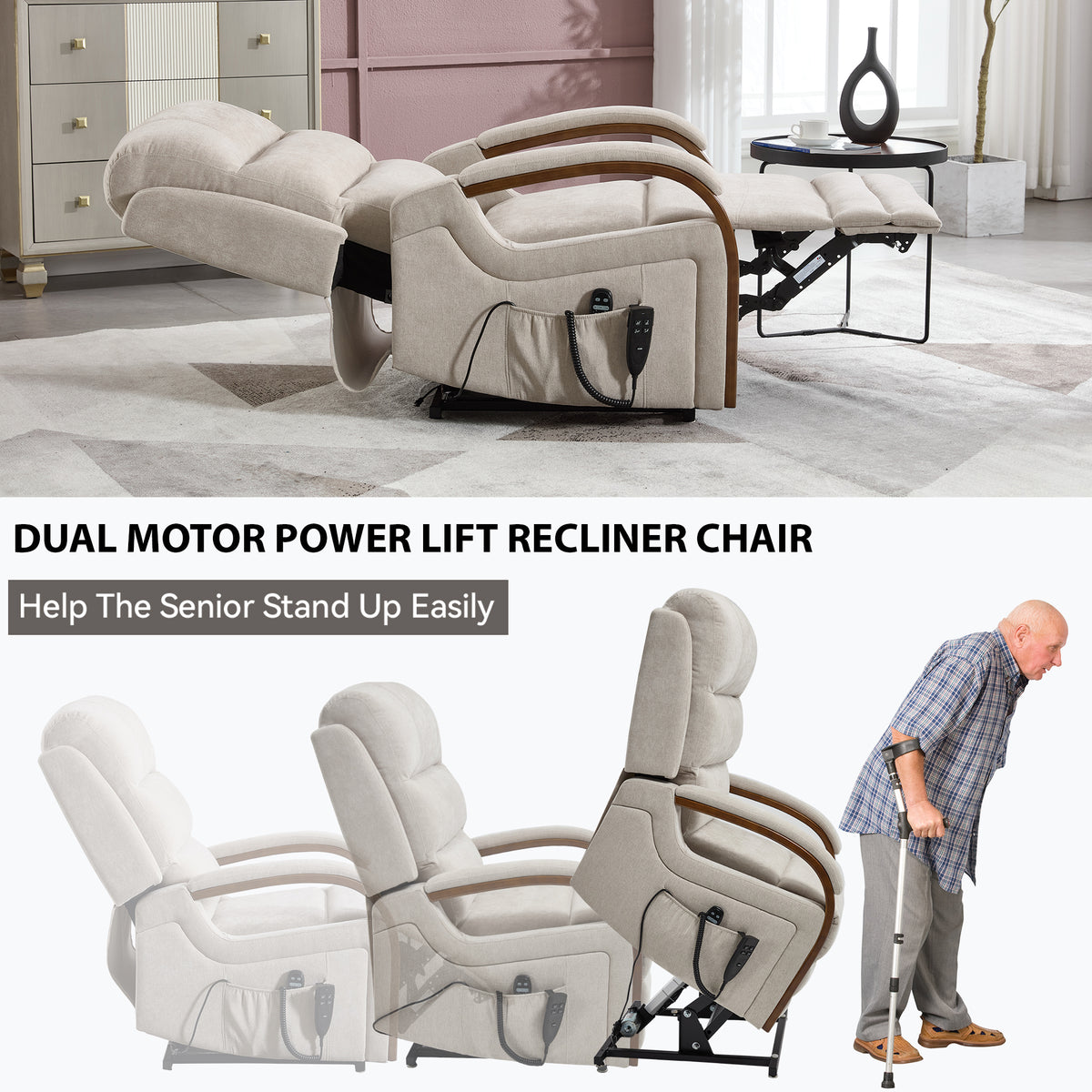 Power Chenille Lift Recliner Chair Dual Motor Infinite Position Up to 350 Pounds detail image 86