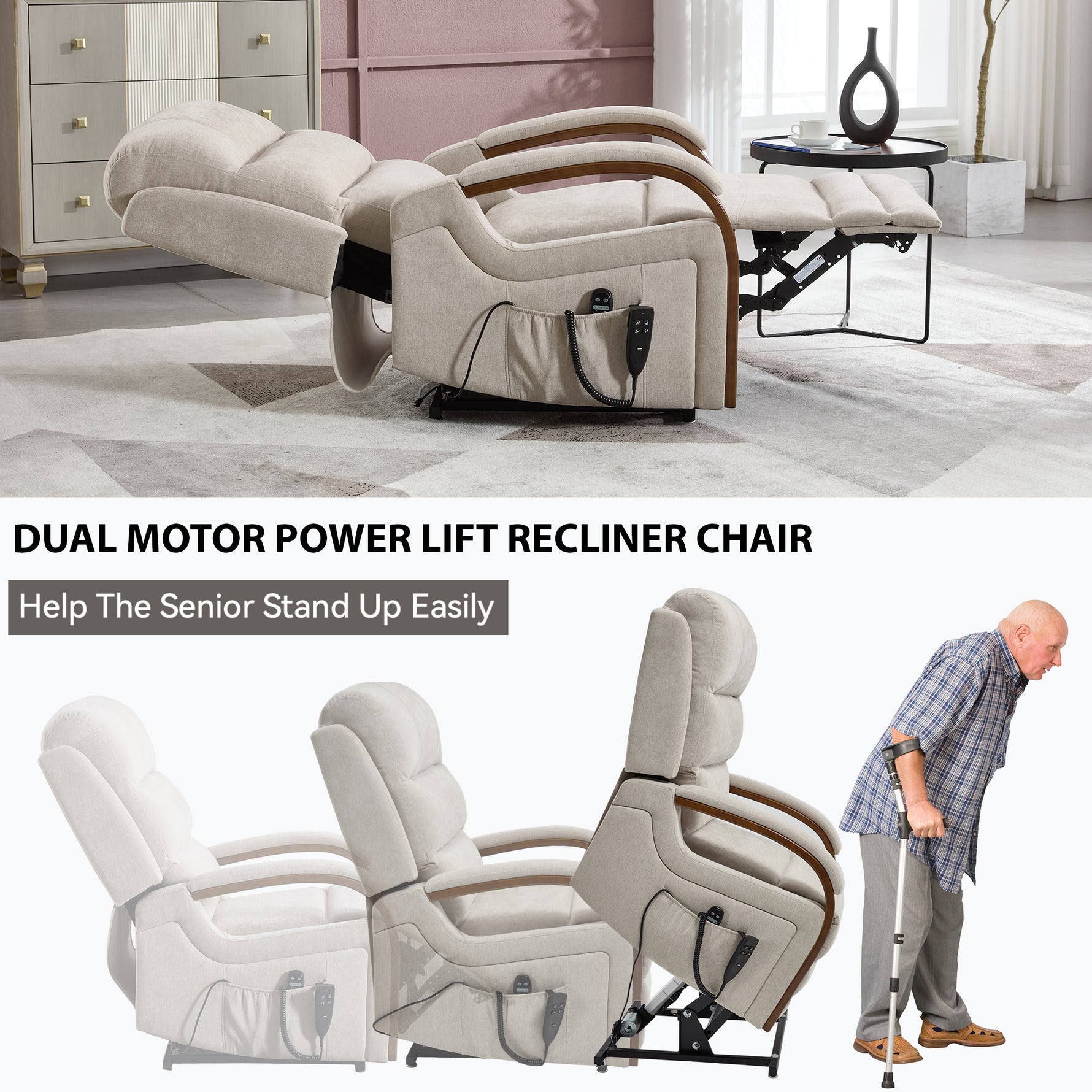 Power Chenille Lift Recliner Chair Dual Motor Infinite Position Up to 350 Pounds detail image 86
