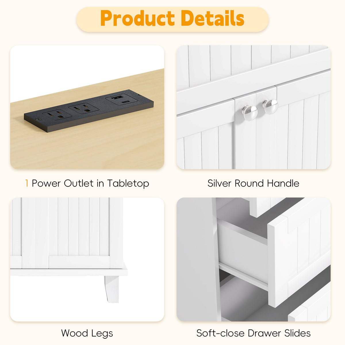 Farmhouse Kitchen Island with Drop Leaf, Power Outlet & 2 Seats product view 66
