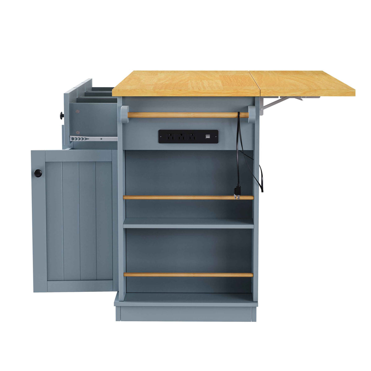 53 in. Farmhouse Kitchen Island with Power Outlet & Stools product view 96