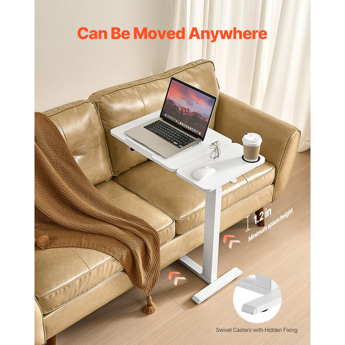 VEVOR Height Adjustable Rolling Overbed Laptop Desk mobile laptop workstation